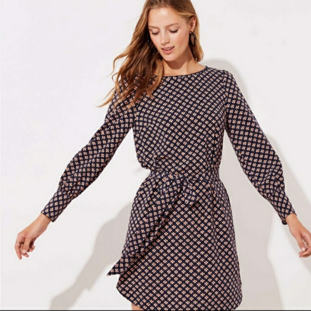 Loft Mosaic Tile Long Sleeve Shirtdress Dress